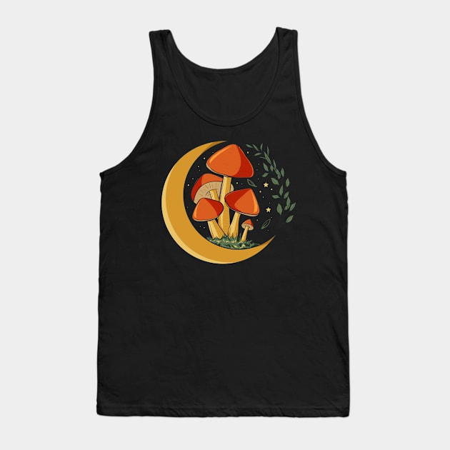 Dark Academia Aesthetic Mushroom Crescent Moon Tank Top by Alex21